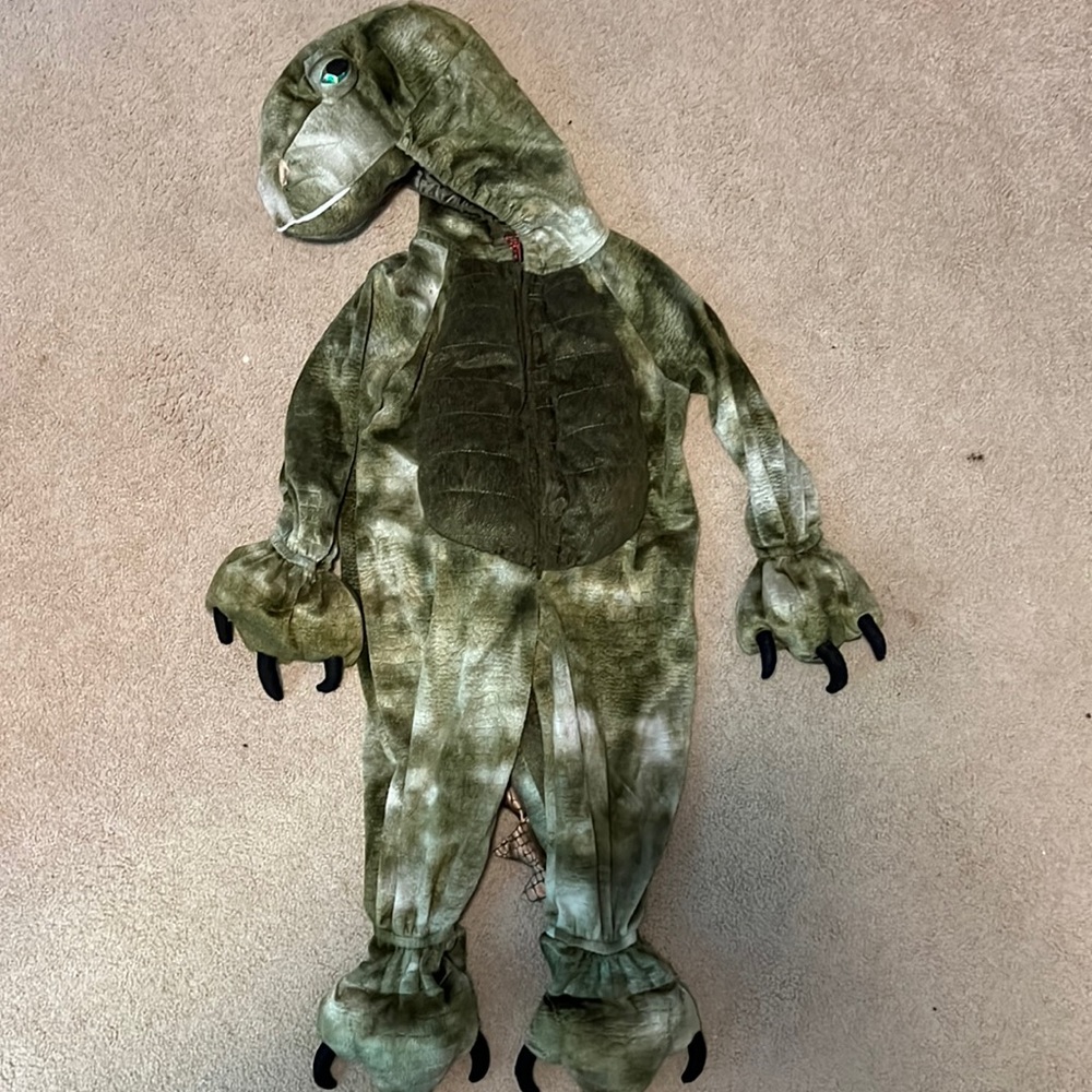 Size 2T hooded green dinosaur costume